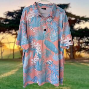 Bad Birdie Flora Fiesta Core Golf Performance Polo Shirt XXL Coral Blue Tropical